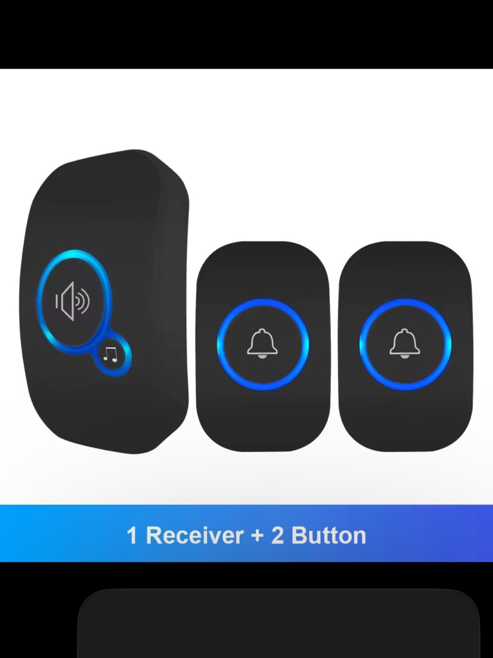 Wireless Waterproof Doorbell Kit with 1 Receiver + 2 Push Buttons.